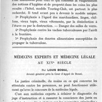 0501 - Page 501 - La tuberculose et les transactions. Par le Dr Baradat.  Résumé / Médecins experts et médecine légale au XIVe siècles. Par Louis Bossu