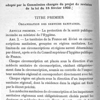 0092 - Page 92 - Sur le projet de revision de la loi du 15 février 1902 sur la protection de la santé publique. Par M. Léon Bernard.  Texte adopté par la commission chargée du projet de révision de la loi du 15 février 1902.  Titre premier Organisation des services sanitaires