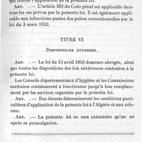 0111 - Page 111 - Sur le projet de revision de la loi du 15 février 1902 sur la protection de la santé publique. Par M. Léon Bernard.  Texte adopté par la commission chargée du projet de révision de la loi du 15 février 1902.  Titre V. Pénalités.  Titre VI. Dispositions diverses