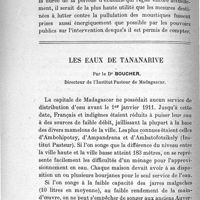 0180 - Page 180 - Le paludisme autochtone en France. Par le Dr Dopter.  Conditions étiologiques du paludisme autochtone.  Les eaux de Tananarive. Par le Dr Boucher