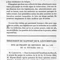 0023 - Page 23 - Tuberculose et tuberculeux médecine légale. Par M. Chavigny.  Discussion du rapport de M. Léon Bernard sur le projet de revision de la loi du 15 février 1902