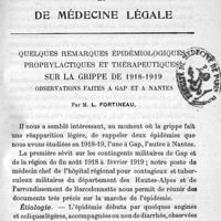 0065 - Page 65 - Quelques remarques épidémiologiques prophylactiques et thérapeutiques sur la grippe de 1918-1919. Observations faites à Gap et à Nantes.  Par M. L. Fortineau