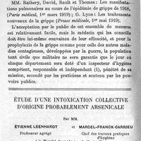 0086 - Page 86 - Quelques remarques épidémiologiques prophylactiques et thérapeutiques sur la grippe de 1918-1919. Observations faites à Gap et à Nantes.  Par M. L. Fortineau.  Etude d'une intoxication collective d'origine probablement arsenicale. Par MM. Etienne Leenhardt et Marcel-Franck-Carrieu