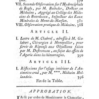 0400 - Page 400 - Table des matières. / Approbation