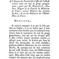 0025 - Page 25 - Lettre de M. Majault, D.M.P. sur l'effet de l'alkali volatil dans un mal de gorge gangréneux