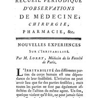 0323 - Page 323 - Observation sur l'Irritabilité. Par M. Lorry, Médecin de Paris