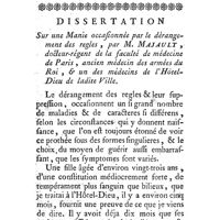 0018 - Page 18 - Extraits de livres nouveaux. Médecine. Essai sur les maladies vénériennes où l'on expose la méthode de feu M. Petit. Par M. Fabre. / Observations. Médecine. Dissertation. Sur une Manie occasionnée par le dérangement des règles. Par M. Majault