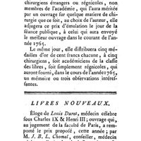 0093 - Page 93 - Observations. Mélanges. Prix proposé par l'académie royale de chirurgie. / Livres annoncés. Médecine. Eloge de Louis Duret. Par M. Chomel
