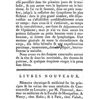 0093 - Page 93 - Mémoires et observations. Médecine. Maladies qui ont été observées à Lille, par M. Boucher, médecin, pendant le mois d'Avril 1774. / Livres annoncés. Histoire naturelle, Chymie et Pharmacie. Mémoire chymique & médicinal sur les principes & les vertus des Eaux minérales de Contrexeville. Par M. Thouvenel. / Chirurgie. Dissertation sur l'usage des caustiques pour la guérison des Hernies. Par M. Gauthier