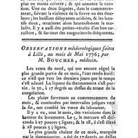 0093 - Page 93 - Mémoires. Médecine. Maladies qui ont régné à Paris pendant le mois de Mai 1776. / Histoire Naturelle, Pharmacie et Chymie. Observations météorologiques faites à Lille par M. Boucher pendant le mois de Mai 1776