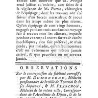 0036 - Page 36 - Mémoires et dissertations. Médecine. Discours sur les moyens de conserver la santé aux gens de mer ; par M. Pringle, médecin anglois. / Hist. naturelle, Pharmacie & Chymie. Observations sur le contrepoison du sublimé-corrosif ; par M. Dumonceau, méd