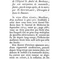 0040 - Page 40 - Mémoires et dissertations. Anatomie & Chirurgie. Lettre sur une extirpation de mamelle suivie de la mort ; par M. Guyétant, chir