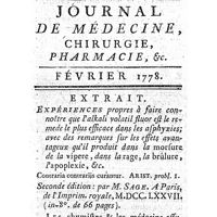 0097 - Page 97 - Extraits ou analyse de livres. Expériences propres à faire connoître que l'alkali volatil fluor est le remède le plus efficace dans les asphyxies (2e édit.) ; par M. Sage