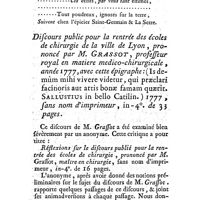 0561 - Page 561 - Livres annoncés avec une notice. Histoire littéraire de la Médecine. Notice des hommes les plus célèbres de la faculté de médecine en l'université de Paris, depuis l'an 1110, jusqu'en 1750 ; par M. Hazon, méd. / Discours public pour la rentrée des écoles de chirurgie de la ville de Lyon, prononcé par M. Grassot, chir. / Réflexions sur le discours public pour la rentrée des écoles de chirurgie de la ville de Lyon, prononcé par M. Grassot, chir