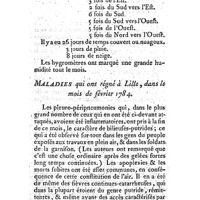 0410 - Page 410 - Mémoires, dissertations & observations. Météorologie. Observations météor. faites à Lille, par M. Boucher, pendant le mois de Février 1784. / Médecine. Maladies observées à Lille, par M. Boucher, médecin, durant le mois de Février 1784