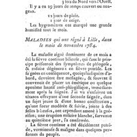 0096 - Page 96 - Mémoires, dissertations & observations. Météorologie. Observations météorol. faites à Lille, par M. Boucher, pendant le mois de Novemb. 1784. / Médecine. IV. Maladies observées à Lille, par M. Boucher, médecin, durant le mois de Novemb. 1784