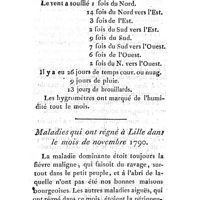 0124 - Page 100 - Observations météorologiques faites à Lille, au mois de novembre 1790. Par M. Boucher. Maladies qui ont régné à Lille dans le mois de novembre 1790