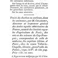 0163 - Page 139 - Nouvelles littéraires. Médecine. Observations et expériences de médecine et de chirurgie. Par le Dr J.E. Trampel. Vétérinaire. Traité du charbon ou anthrax dans les animaux. Par M. Chabert