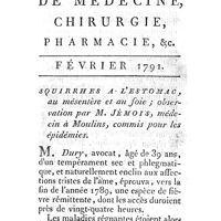 0181 - Page 157 - Février 1791. Squirrhes à l'estomac, au mésentère et au foie ; observation par M. Jémois