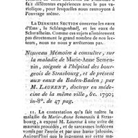0310 - Page 286 - Nouvelles littéraires. Médecine. Observations de médecine et de chirurgie. Par Maurice Gerhard Thilénius. Nouveau mémoire à consulter sur la maladie de Marie-Anne Semennin, soignée à l'hôpital des bourgeois de Strasbourg, et de présent aux eaux de Baden-Baden. Par M. Laurent
