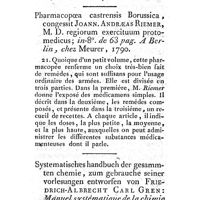 0323 - Page 299 - Nouvelles littéraires. Matière médicale. De effectibus opii in corpus animale sanum, maxime respectu habito ad ejus analogiam cum vino. Pharmacopoea castrensis Borussica, congessit Joann Andreas Riemer. Chimie. Manuel systématique de la chimie universelle, à l'usage des préleçons. Par Fréd Alb Charles Gren