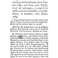 0439 - Page 414 - Nouvelles littéraires. Transactions philosophiques pour l'année 1789. Expériences sur la phlogistication de l'esprit de nitre. Par le Réverend Joseph Priestley