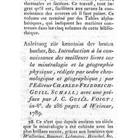 0511 - Page 486 - Nouvelles littéraires. Histoire littéraire. Bibliothèque des écrits sur l'histoire naturelle, l'économie. Par M. George-Rudolphe Boehmer. Introduction à la connaissance des meilleurs livres sur la minéralogie et la géographie physique, rédigée par ordre chronologique et géographique. Par l'éditeur Charles Friedrich Guill Schall