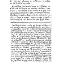 0093 - Page 93 - Nouvelles littéraires. Transactions philosophiques de la Société Royale de Londres. XIII. Expériences ultérieures concernant la décomposition des airs déphlogistiqué et inflammable. Par J. Priestley. XIV. Expériences sur les calculs humains dans une lettre de M.T. Lane à GU Pitcairn