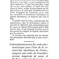 0210 - Page 210 - Nouvelles littéraires. Physiologie. Discours sur la digestion, avec quelques observations sur l'usage avantageux du suc gastrique dans les maladies de l'estomac. Par Franç Chiarenti. Code pharmaceutique pour l'état de la sérénissime république de Venise, composé par ordre de l'excellentissime magistrat de santé