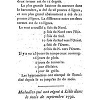 0312 - Page 312 - Observations météorologiques faites à Lille, au mois de septembre 1792. Par M. Boucher. Maladies qui ont régné à Lille dans le mois de septembre 1792