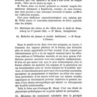 0147 - Page 148 - Revue des journaux de médecine. Journaux allemands. Allgemeine Zeitschrift für Psychiatrie. 1870. 12- La fièvre typhoïde chez les aliénés. 13- Statistique des aliénés et des idiots dans le duché de Brunchwig au 1er janvier 1868. 14- Maladies des femmes et troubles intellectuel. 15- Mécanisme des mouvements volontaires dans la paralysie générale progressive