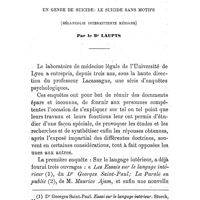 0038 - Page 38 - Une enquête sur le suicide. Un genre se suicide : Le suicide sans motifs (mélancolie intermittente bénigne). Par le Dr Laupts