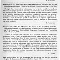 0147 - Page 111 - Analyses. Journaux et revues.  Psychiatrie.  Démence paralytique de Lissauer. Etude clinique et pathologique.  Rémission d'un accès maniaque avec négativation luétique du liquide céphalo-rachidien.  Les rapports entre les affections des sinus et les maladies mentales.  Les intoxications par composés barbituriques
