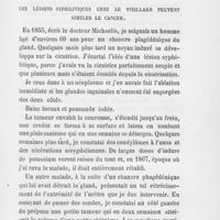 0062 - Page 63 - Revue des journaux. Les lésions syphilitiques chez le vieillard peuvent simuler le cancer (Jiornale italiano delle malattie venere, etc.)