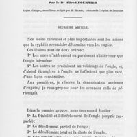 0105 - Page 102 - De la dartre par M. Charpy. De l'alopécie, de l'onyxis et du périonyxis comme accidents de la période secondaire de la syphilis par Dr Alfred Fournier
