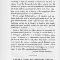 0145 - Page 142 - Revue des journaux par Dr H. Coutagne. Cas d'herpès contagieux, par J. Brandon curgenven (British Medical Journal) / Notes sur la présence des parasites dans le prurigo senilis, par Edward Nettleship (British Medical Journal)