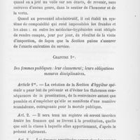 0210 - Page 207 - Gouvernement de la province de Madrid. Règlement d'hygiène spéciale par Jean Moreno Bénitez. Chapitre 1er. Des femmes publiques : leur classement ; leurs obligations mesures disciplinaires