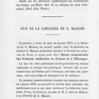 0323 - Page 320 - Index bibliographique / Avis de la librairie de G. Masson