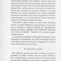 0411 - Page 408 - Des rapports des affections de la peau entre elles et avec les affections des autres systèmes. B. — Rapports des affections spéciales. 3° Rapports de genres / 4° Rapports de nature