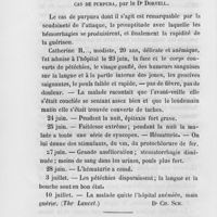 0068 - Page 68 - Revue des journaux. Cas de lupus traité sans caustique, par le Dr Tilbury Fox / Cas de purpura, par le Dr Dorvell (The Lancet) / Deux cas d'érythème noueux rhumatismal, par le Dr Louis (Philadelphia medical Times)