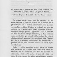 0212 - Page 212 - Revue bibliographique. La syphilis et la prostitution dans leurs rapports ave d'hygiène, la morale et la loi, Paris, 1875, chez G. Masson
