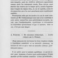 0224 - Page 224 - Revue des journaux. Observations pratiques sur le traitement de la syphilis constitutionnelle, par le Dr Schutzenberger. (Gazette médicale de Strasbourg, 1874) / A. Fournier. — Du sarcocèle syphilitique — Leçons rédigées par A. Pichard (Mouvement médical) (à suivre)