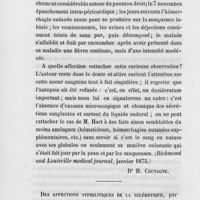 0318 - Page 318 - Revue des journaux. Observation de sueur sanguine, par W.-P. Hart (Richmond and Louisville médical journal, janvier 1875) / Des affections syphilitiques de la sclérotique, par Fréd.-R. Sturgis (Archives of dermatology, janvier 1870)