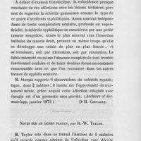 0319 - Page 319 - Revue des journaux. Des affections syphilitiques de la sclérotique, par Fréd.-R. Sturgis (Archives of dermatology, janvier 1870) / Notes sur le lichen planus, par R.-W. Taylor. (Archives of dermatology, octobre 1874)