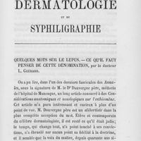 0401 - Page 401 - Quelques mots sur le lupus. — Ce qu'il faut penser de cette dénomination, par le docteur L. Guérard