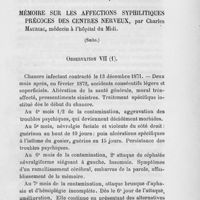 0427 - Page 427 - Mémoire sur les affections syphilitiques précoces des centres nerveux, par Charles Mauriac (suite et à suivre). Observation VII