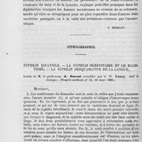 0380 - Page 370 - Revue française. Dermatologie. Contribution à l'étude de la structure et du développement des productions pseudo-membraneuses sur les muqueuses et la peau, par Henri Leloir. (Archives de physiologie, 1880) / Syphiligraphie. Syphilis infantile. — La syphilis héréditaire et le rachitisme. — La syphilis desquamative de la langue