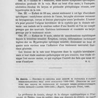 0804 - Page 786 - Revue étrangère. Syphiligraphie. Cas de syphilis congénitale, par Francis Warner (The Lancet, 29 janvier, 1881) / De Amicis. — Discorso di chiusura alle lezioni di patologia e clinica dermosifilopatica nell'anno scolastico 1880-1881. (Discours de cloture des leçons de pathologie et clinique dermo-syphilopathique, faites pendant l'année 1880-1881) Napoli, tipografia Trani, 1881