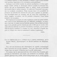 0136 - Page 129 - Revue de syphiligraphie. La loi de Colles et la vaccination antisyphilitique, par le docteur Oltramare. (Lyon médical, 1881) / Cas de communication de la syphilis par la greffe épidermique, par le docteur Deubel. (Communiqué à la Société médicale des Hôpitaux, 1881)