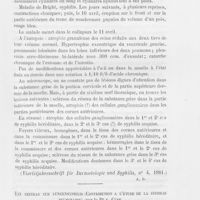 0316 - Page 309 - Revue de syphiligraphie. Ueber den Rückenmarcksbefund in 7 Faellen von Syphilis (État de la moelle épinière dans 7 cas de syphilis), par le Dr A. Jarish (Vierteliahresschrift für Dermatologie und Syphilis, 1881) / Ein beitrag zur lungensyphilis (Contribution à l'étude de la syphilis pulmonaire), par le Dr Cube